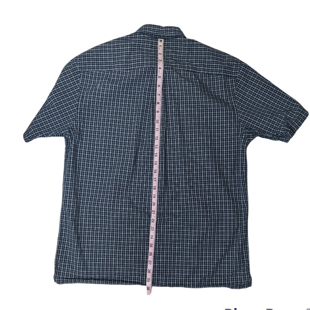 Nautica Mens Blue White Plaid Check Short Sleeve Button Down Shirt Large L - Picture 9 of 11